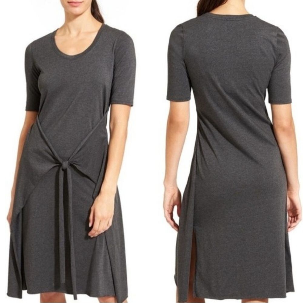Athleta Gray In A Twist Tie Front Knee-Length Active T-shirt Dress X-Small XS